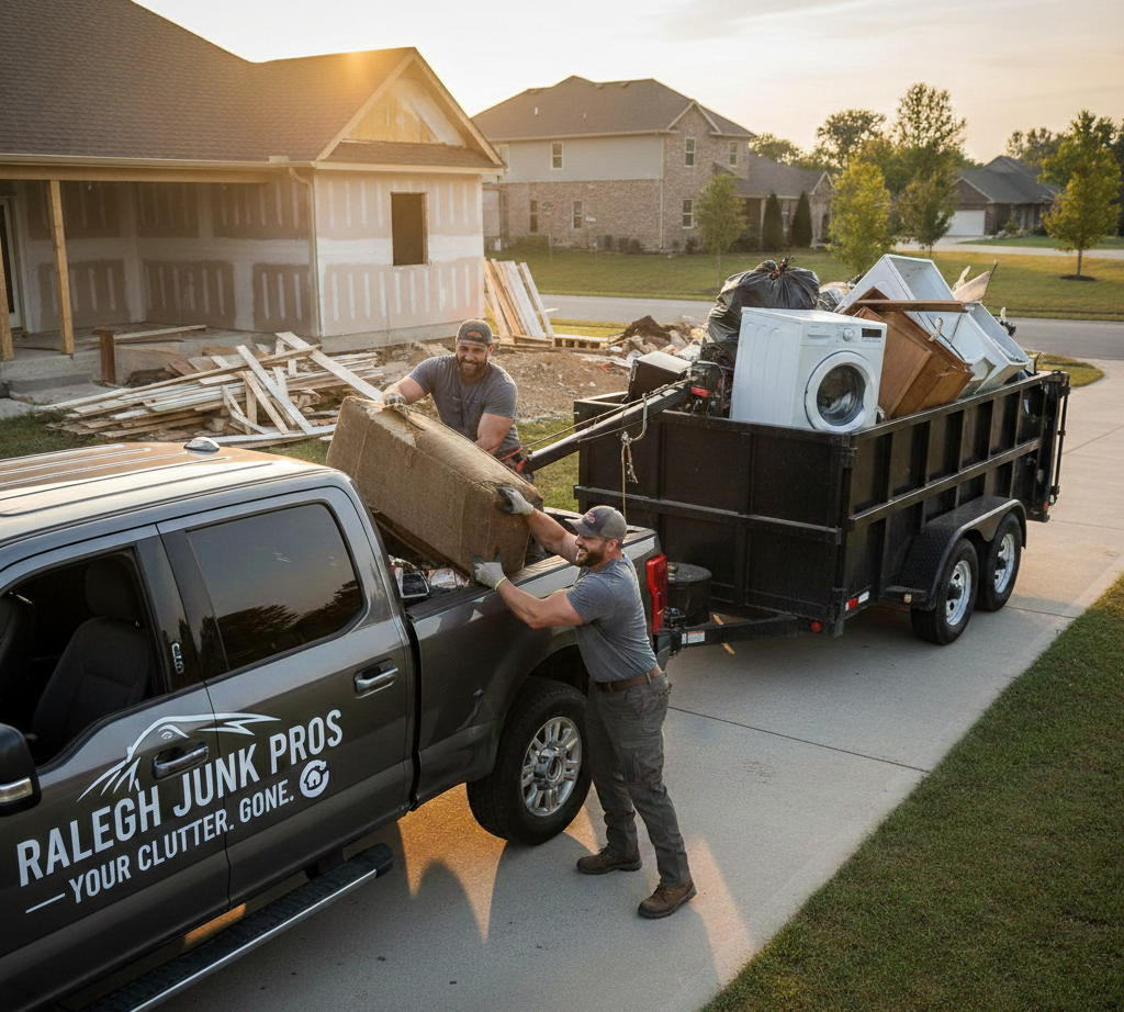 Raleigh Junk Pros team removing furniture in a Wake County neighborhood